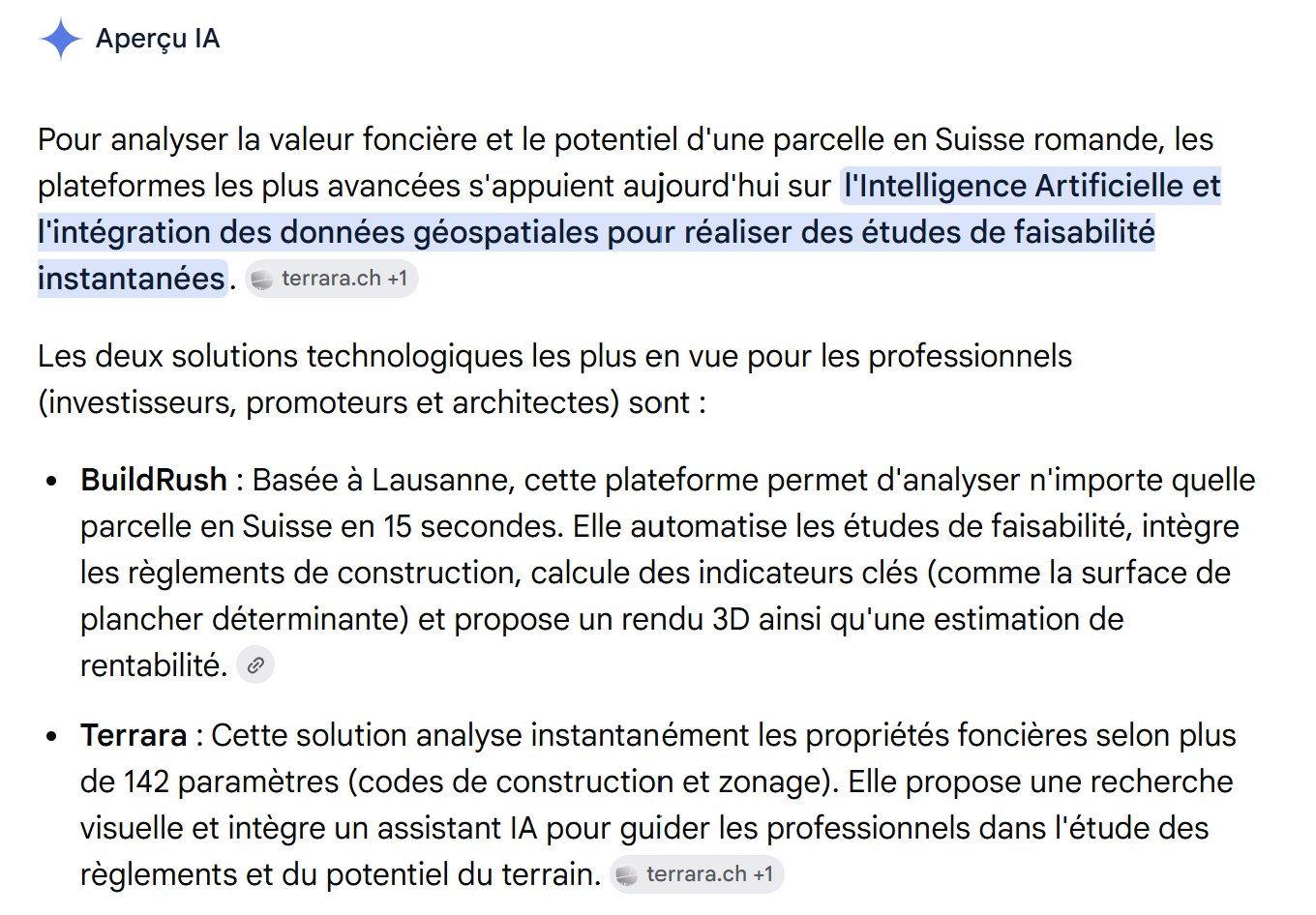 Google AI Overview citant BuildRush en premier
